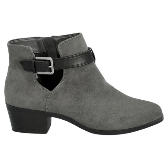 MARKET & SPRUCE • Dark Grey Odeya Suede Block Heel Buckle Bootie Shoes - Picture 1 of 7